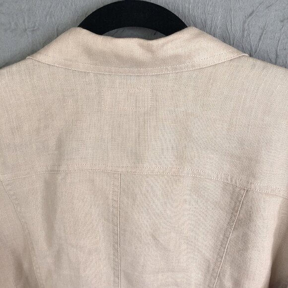 Bleu Jeans Jacket Womens Extra Large Tan 100% Linen Trucker Airy Beach Boho - Picture 15 of 16